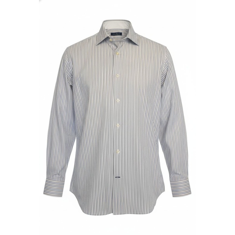 Banana Republic Mens Large 16-16.5 Fitted Cotton Striped Button Down Shirt Blue